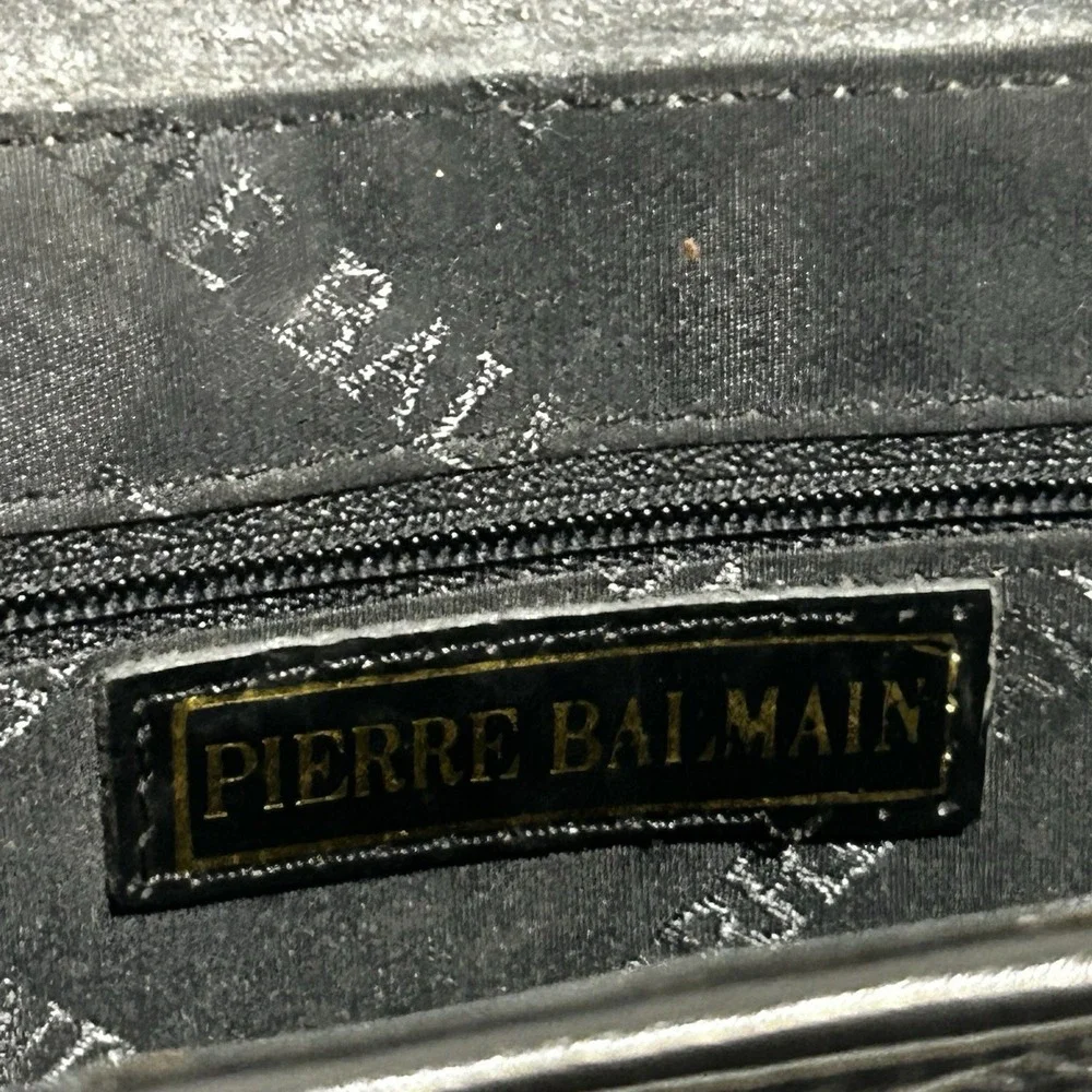 Vintage French Evening bag Pierre Balmain Black Leather Quilted Gold Strap Purse